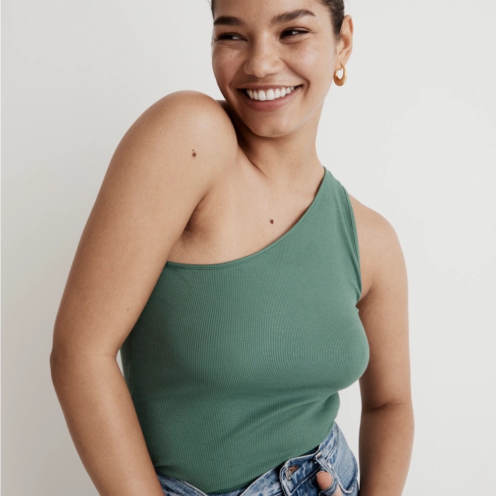 Madewell Supima Rib One-Shoulder Tank XXS Trellis Green